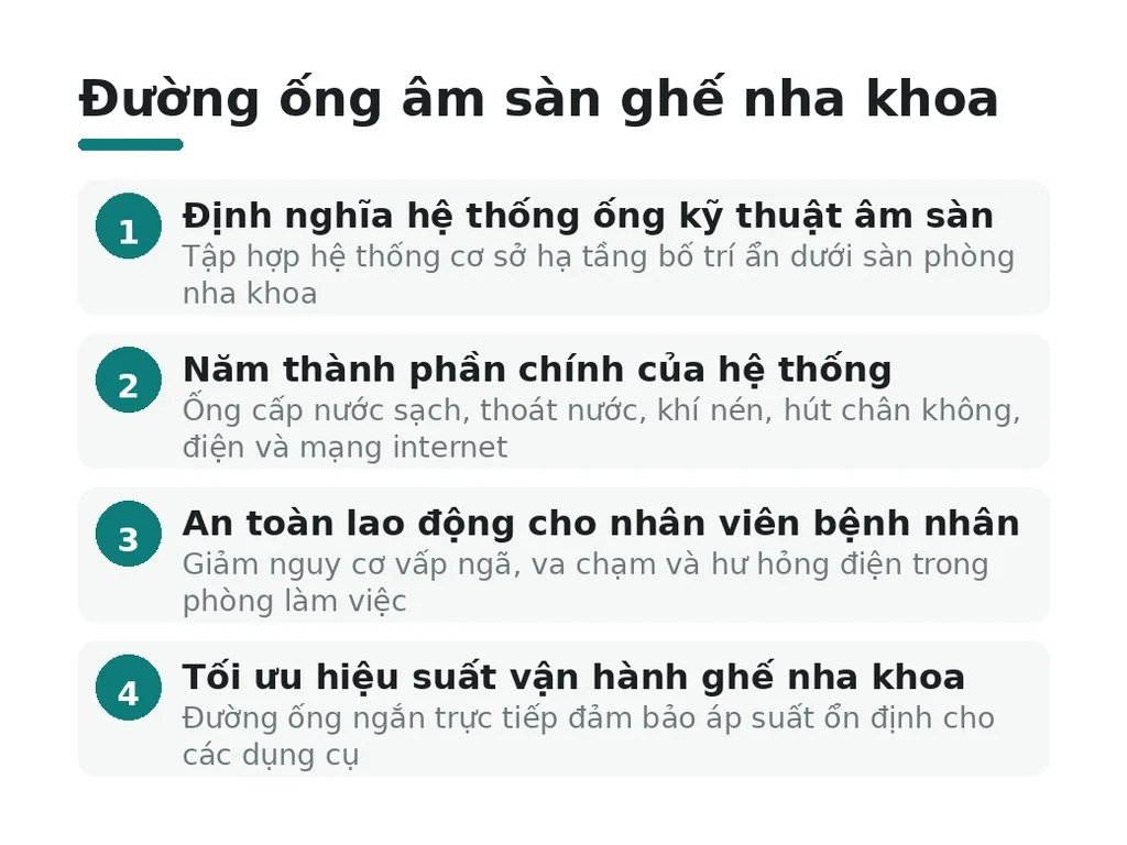 Đường ống âm sàn ghế nha khoa