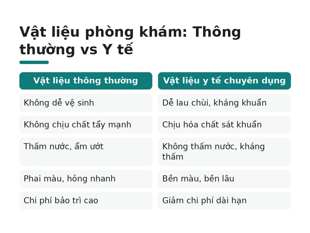 Vật liệu phòng khám: Thông thường vs Y tế